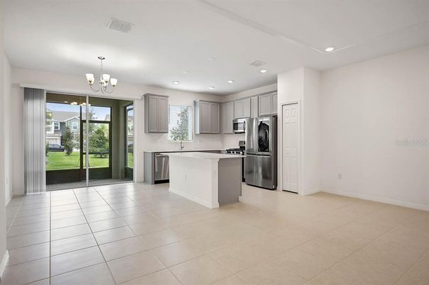 Chandelier, Interior, Kitchen, Recessed Lighting, Stainless Steel Appliances