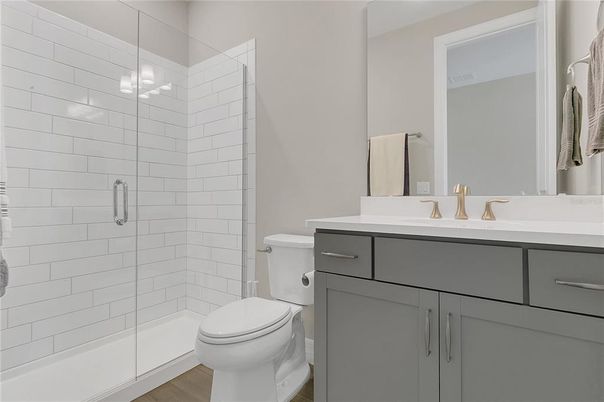 Bathroom, Glass Shower, Interior, Wood Texture Flooring