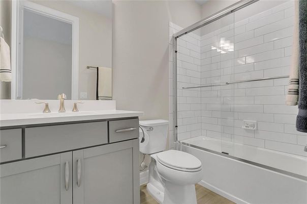 Bathroom, Glass Shower, Interior, Wood Texture Flooring