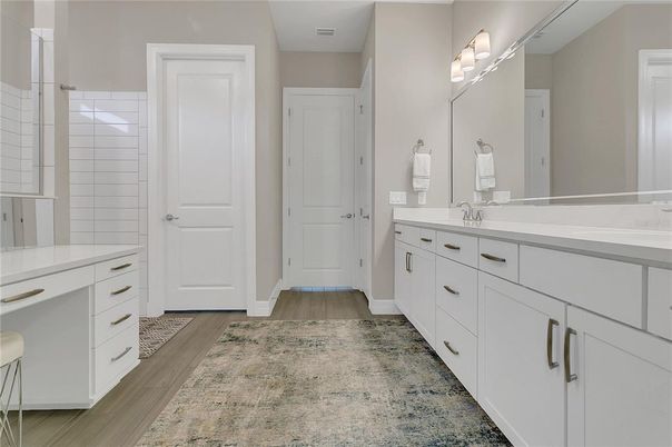 Bathroom, Dual Sink Vanities, Interior, Wood Texture Flooring