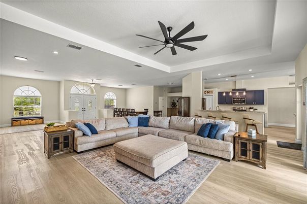 Interior, Kitchen, Living room, Pendant Lights, Recessed Lighting, Stainless Steel Appliances, Wood Texture Flooring