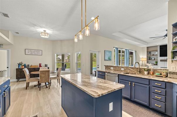 Dining room, Interior, Kitchen, Pendant Lights, Wood Texture Flooring