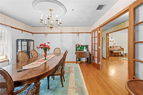 Chandelier, Dining room, Interior, Wood Texture Flooring