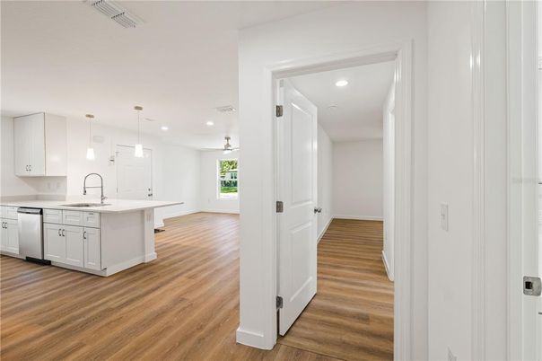 Interior, Kitchen, Pendant Lights, Recessed Lighting, Wood Texture Flooring