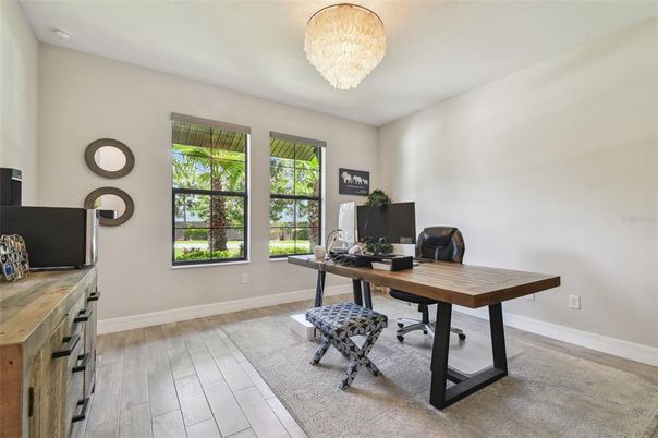 Chandelier, Home Office, Interior, Wood Texture Flooring