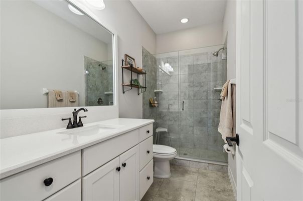 Bathroom, Glass Shower, Interior, Recessed Lighting