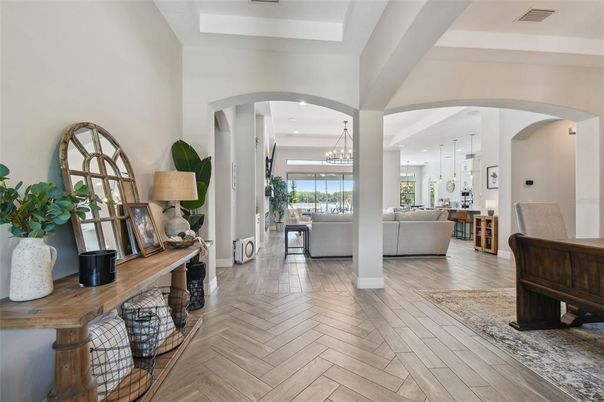 Interior, Living room, Pendant Lights, Recessed Lighting, Wood Texture Flooring