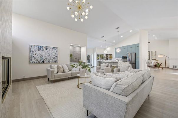 Interior, Kitchen, Living room, Pendant Lights, Recessed Lighting, Stainless Steel Appliances, Wood Texture Flooring