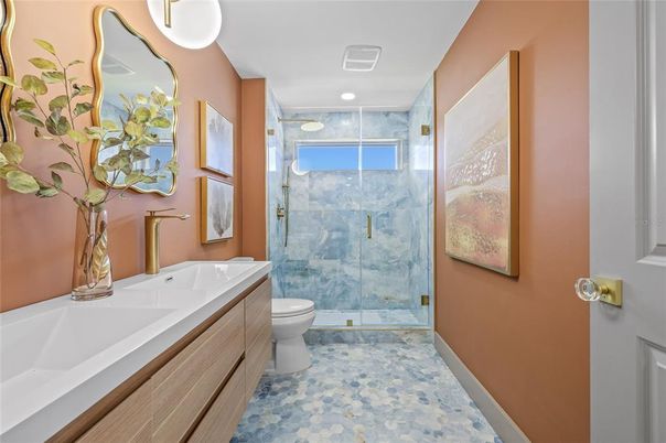Bathroom, Glass Shower, Interior, Recessed Lighting