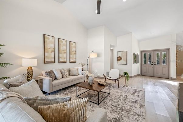 Interior, Living room, Recessed Lighting, Wood Texture Flooring
