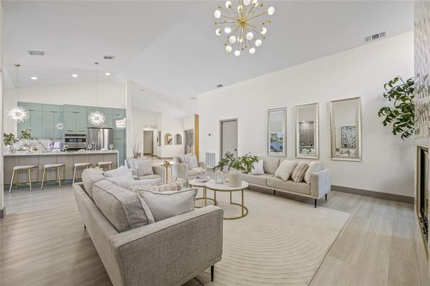 Interior, Kitchen, Living room, Pendant Lights, Recessed Lighting, Stainless Steel Appliances, Wood Texture Flooring
