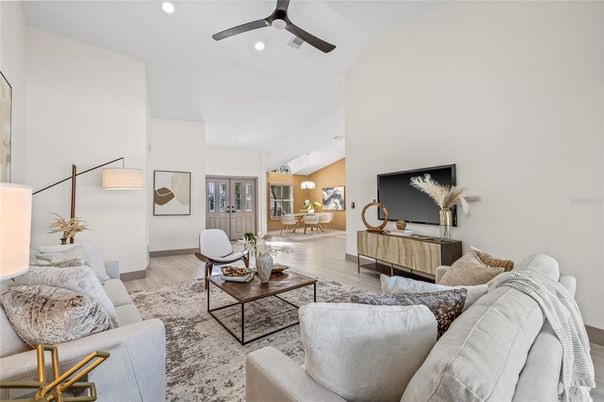 Interior, Living room, Recessed Lighting, Wood Texture Flooring