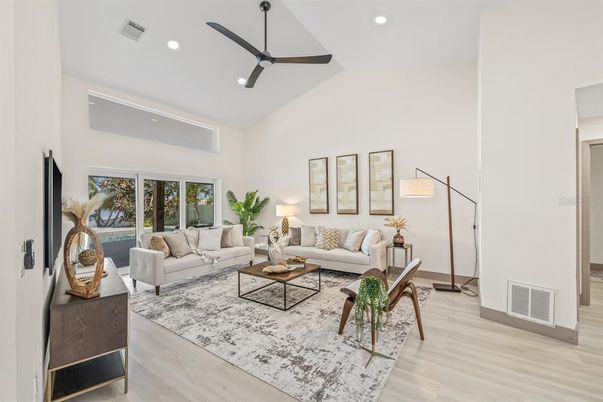 Interior, Living room, Recessed Lighting, Wood Texture Flooring