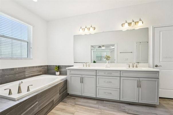 Bathroom, Dual Sink Vanities, Interior, Wood Texture Flooring