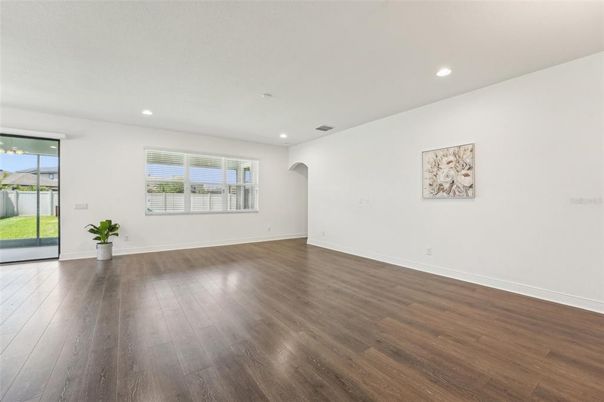Empty room, Interior, Recessed Lighting, Wood Texture Flooring