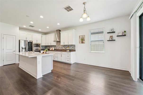 Interior, Kitchen, Pendant Lights, Recessed Lighting, Wood Texture Flooring