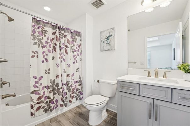 Bathroom, Interior, Recessed Lighting, Wood Texture Flooring