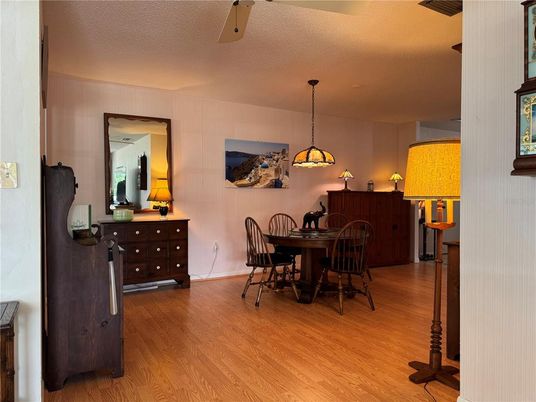 Dining room, Interior, Pendant Lights, Wood Texture Flooring