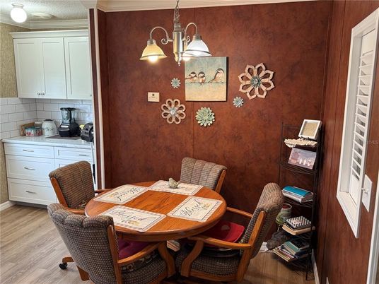 Dining room, Interior, Pendant Lights, Wood Texture Flooring