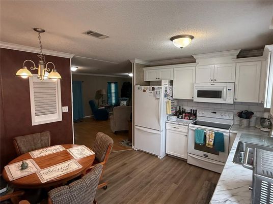 Dining room, Interior, Kitchen, Pendant Lights, Wood Texture Flooring