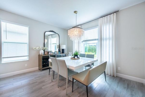 Chandelier, Dining room, Interior, Wood Texture Flooring