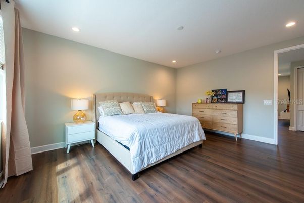 Bedroom, Interior, Recessed Lighting, Wood Texture Flooring