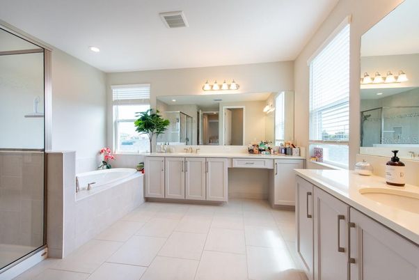 Bathroom, Dual Sink Vanities, Glass Shower, Interior, Recessed Lighting
