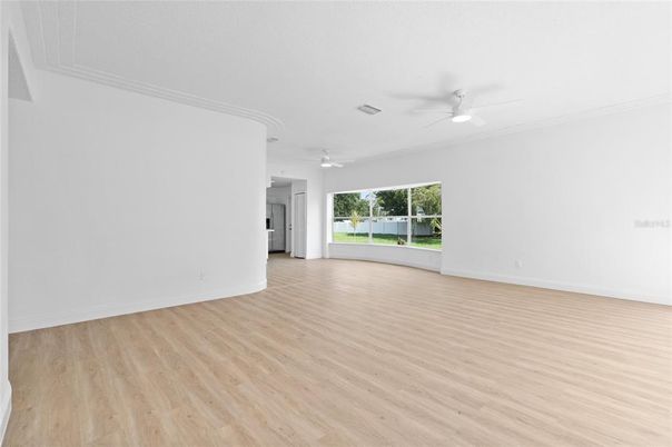 Empty room, Interior, Recessed Lighting, Wood Texture Flooring
