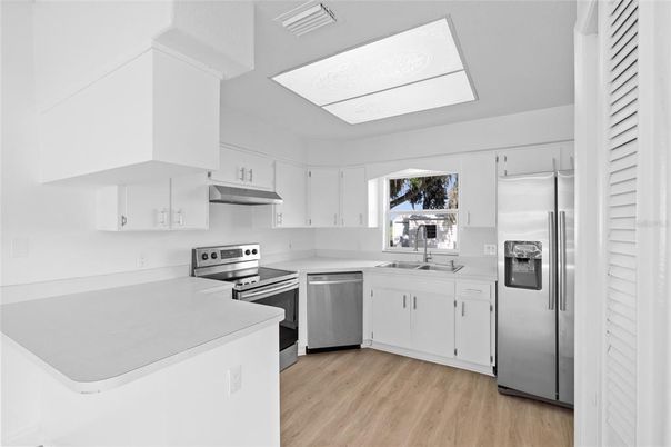Interior, Kitchen, Stainless Steel Appliances, Wood Texture Flooring
