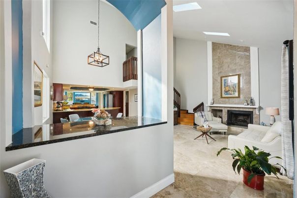 Fireplace, Interior, Living room, Pendant Lights, Recessed Lighting, Water