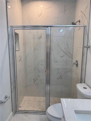Bathroom, Glass Shower, Interior, Marble Walls