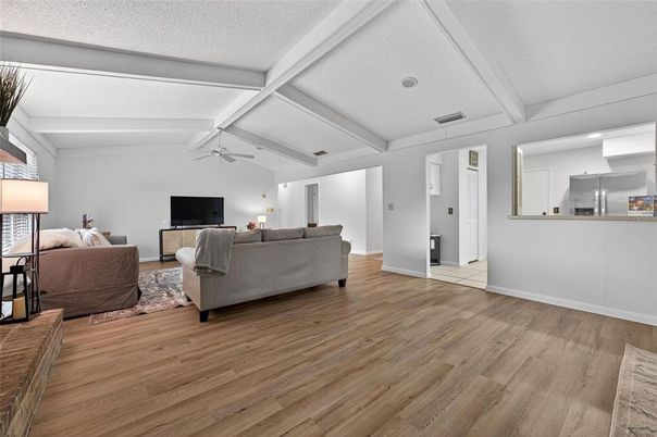 Interior, Living room, Recessed Lighting, Wood Texture Flooring