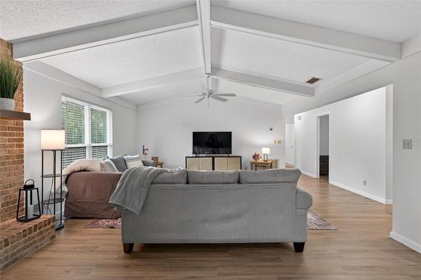 Interior, Living room, Stone Walls, Wood Texture Flooring