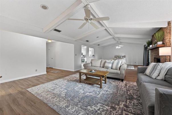 Interior, Living room, Stone Walls, Wood Texture Flooring