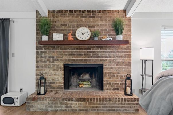 Fireplace, Interior, Stone Walls, Wood Texture Flooring