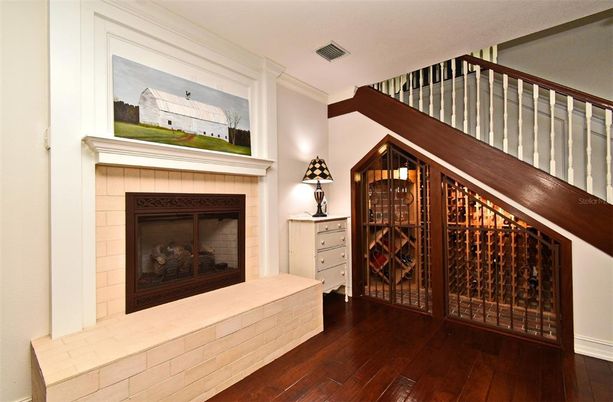 Fireplace, Interior, Wine Storage, Wood Texture Flooring