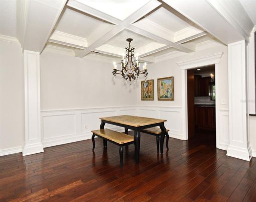 Chandelier, Dining room, Interior, Wood Texture Flooring