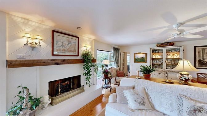Dining room, Fireplace, Interior, Wood Texture Flooring