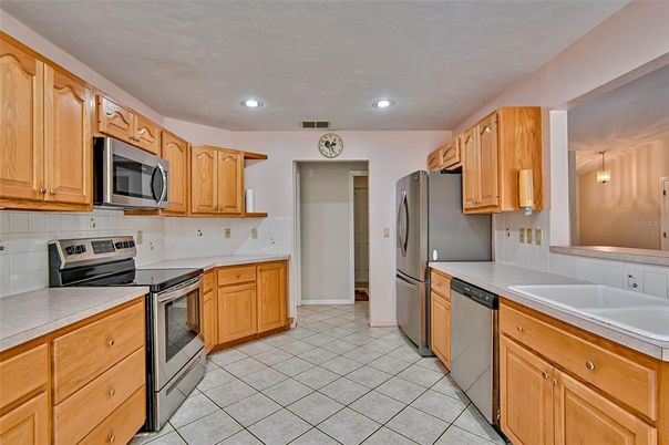 Interior, Kitchen, Recessed Lighting, Tile Countertops