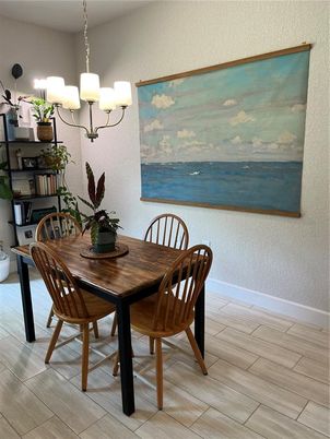 Chandelier, Dining room, Interior, Water, Wood Texture Flooring