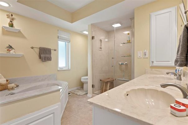 Bathroom, Dual Sink Vanities, Glass Shower, Interior, Recessed Lighting