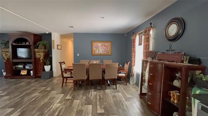 Dining room, Interior, Recessed Lighting, Wood Texture Flooring