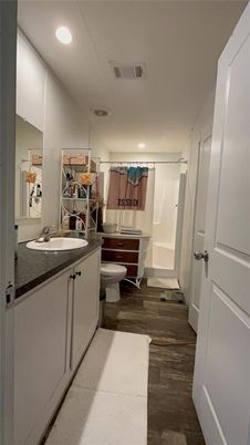 Bathroom, Interior, Recessed Lighting, Wood Texture Flooring