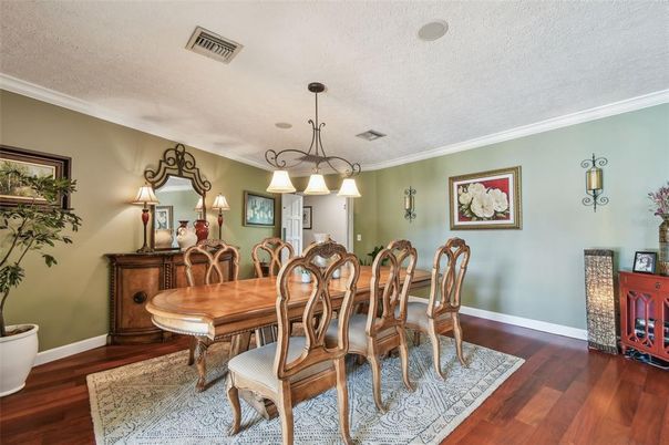 Dining room, Interior, Pendant Lights, Wood Texture Flooring