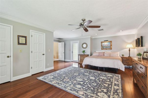 Bedroom, Interior, Recessed Lighting, Wood Texture Flooring