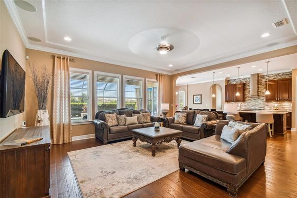 Interior, Kitchen, Living room, Pendant Lights, Recessed Lighting, Wood Texture Flooring