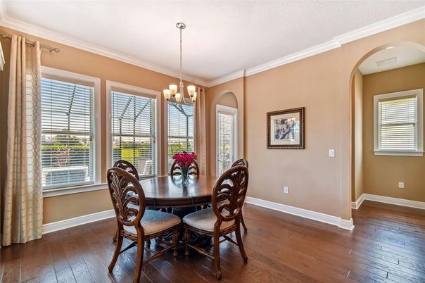 Chandelier, Dining room, Interior, Wood Texture Flooring