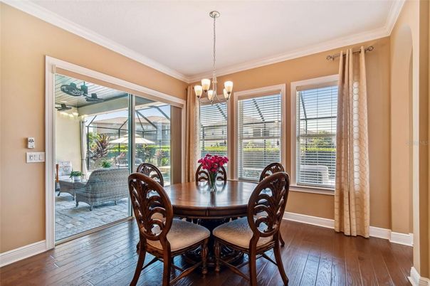 Chandelier, Dining room, Interior, Sun Room, Wood Texture Flooring