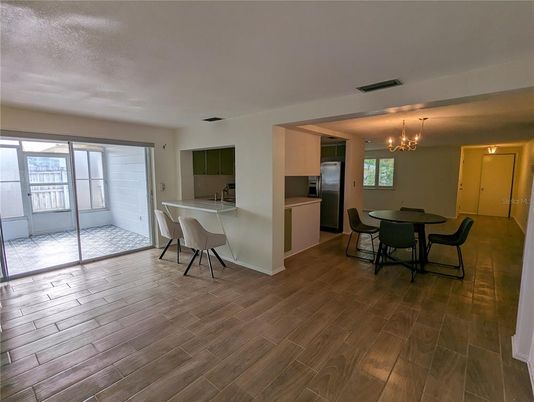 Chandelier, Dining room, Interior, Kitchen, Wood Texture Flooring