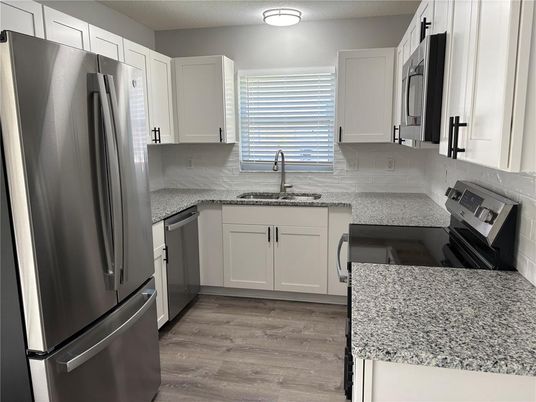 Interior, Kitchen, Stainless Steel Appliances, Wood Texture Flooring